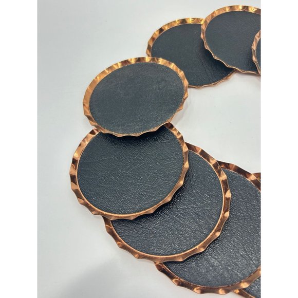 Vintage Set of Coasters Coppercraft Copper with Black Leather Set 11 Total - Picture 3 of 10